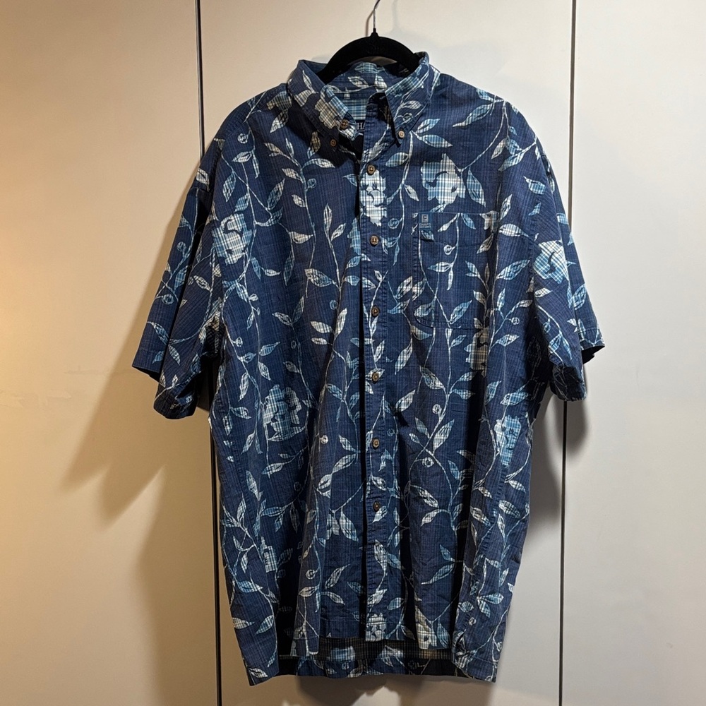 Ralph Lauren Chaps Blue‎ Floral Button Down Shirt large 100% cotton material